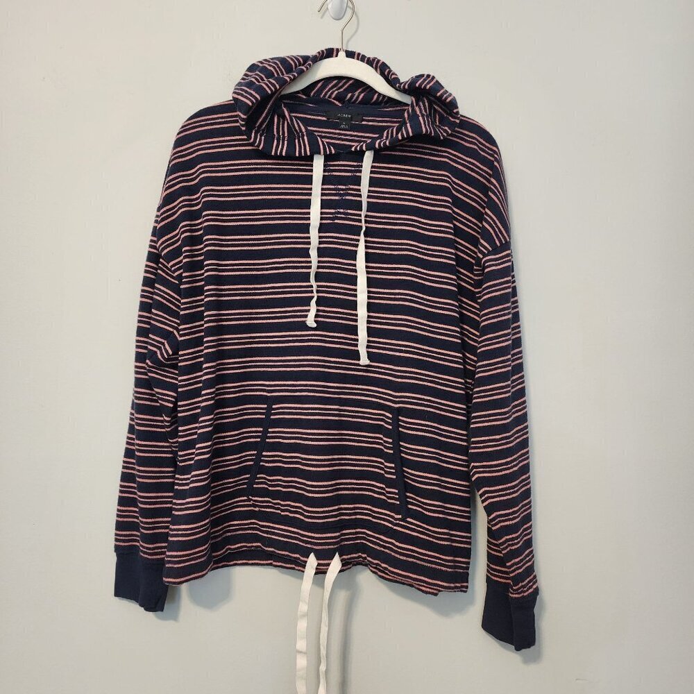 J.Crew sz L women drawstring hoodie stripes front pocket